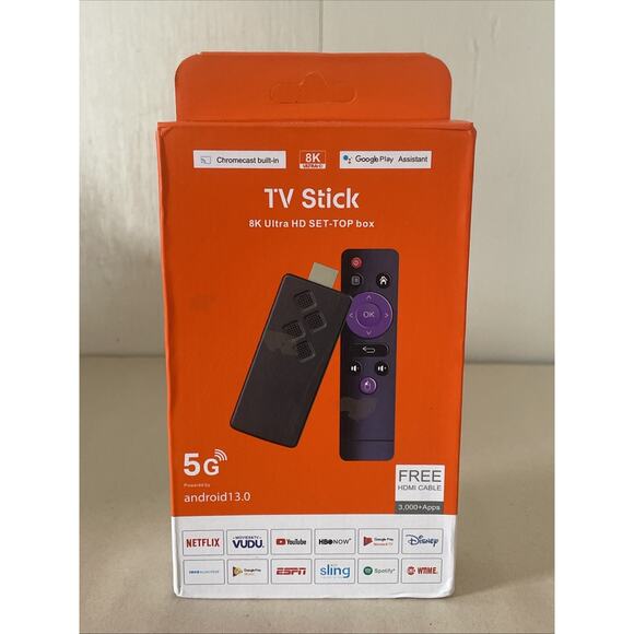TV Stick - 8K ULTRA HD Set Top Box - 5G Android 13 - NEW - Includes HDMI Cable - Picture 1 of 3
